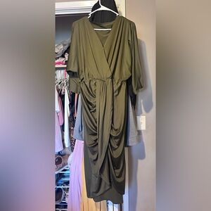 Elegant Olive Green Wrap Dress
